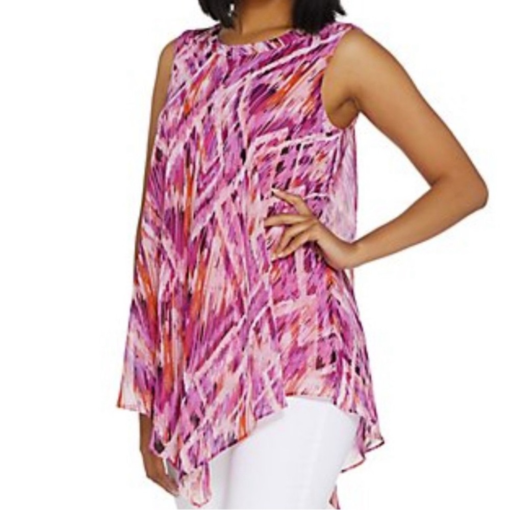 Susan Graver Printed Sheer Chiffon Scarf Top  9190